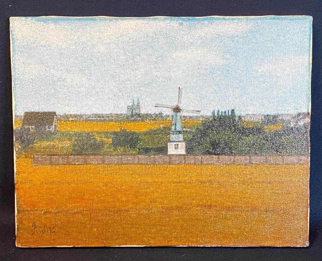 「真作」中山爾郎「シャルトル 麦秋」風景画　油彩画　額装　サイン有り　F6号
