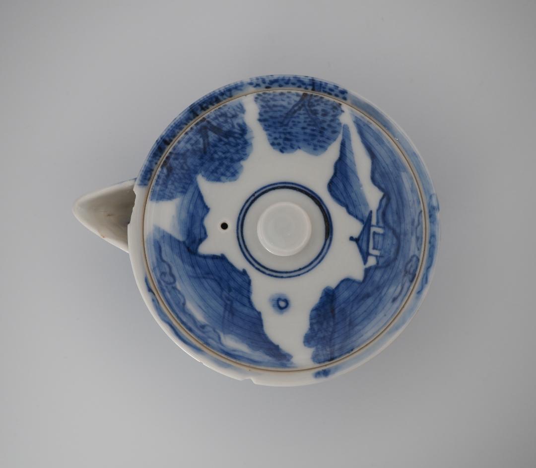 京焼 清風与平作 青華 山水風景人物図 宝瓶 泡瓶 共箱
