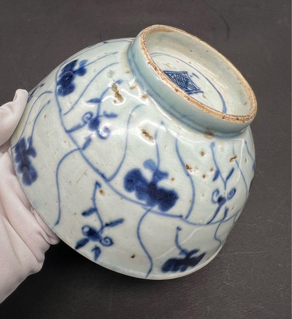 中国美術 古玩 骨董品 清代 雲紋樣青花大碗 古道具