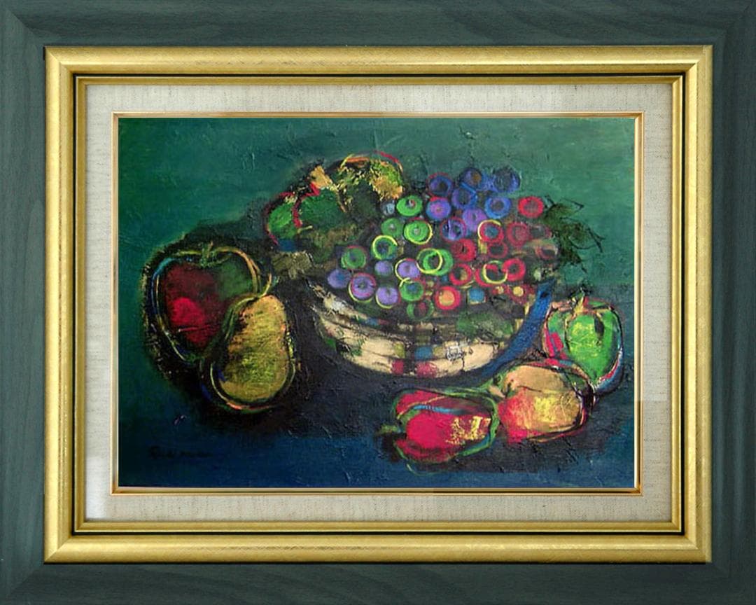 油絵 菅家令子 絵 絵画 インテリア 額付(黒) uF6-061304 フルーツ