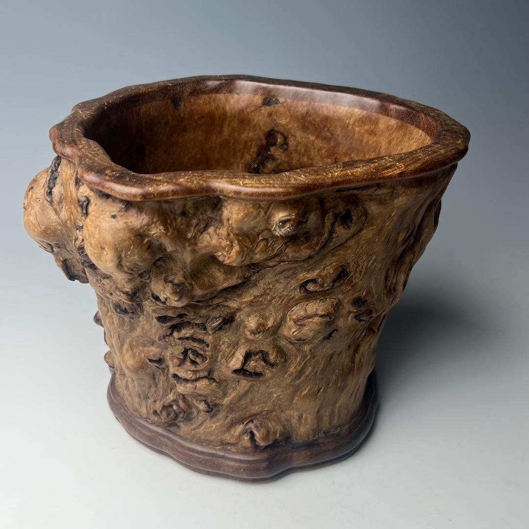 自然木の質感が魅力で優美な逸品 唐物 玉杢筆筒 文房四宝 中国美術 古玩