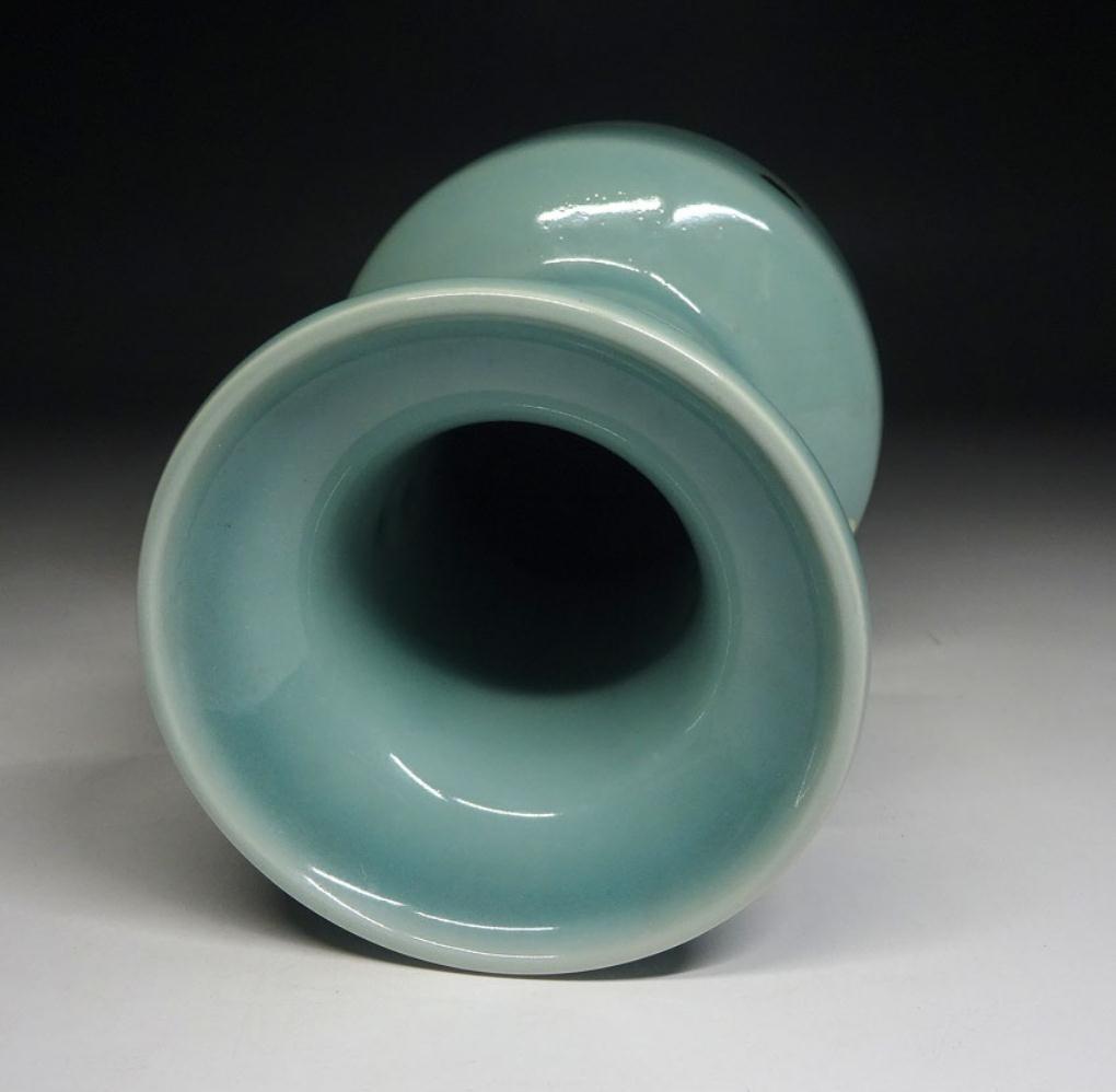 砥部焼 栖山窯 飛青磁 双魚耳 花瓶 高約20.5cm 時代物 t06201