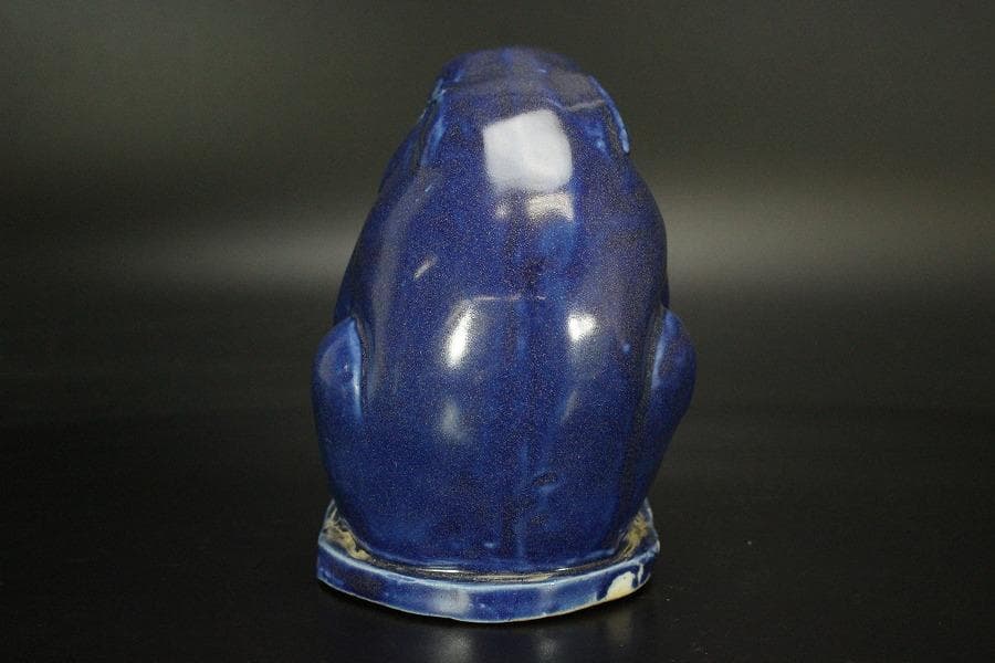 瑠璃釉 兎 置物 高12cm 骨董(LC999)