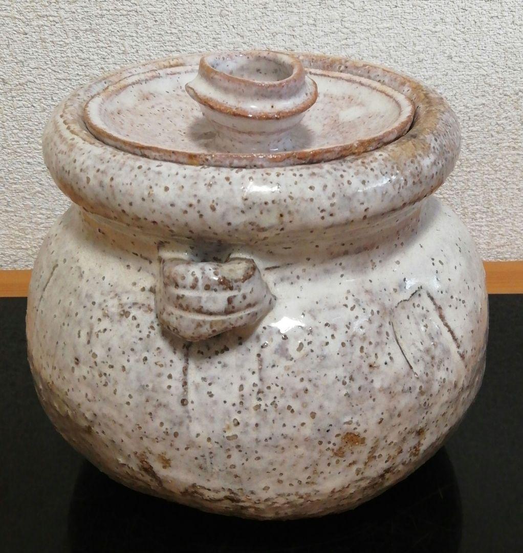 宇田川聖谷作　萩焼　耳付　水指　共箱　共布　茶道具