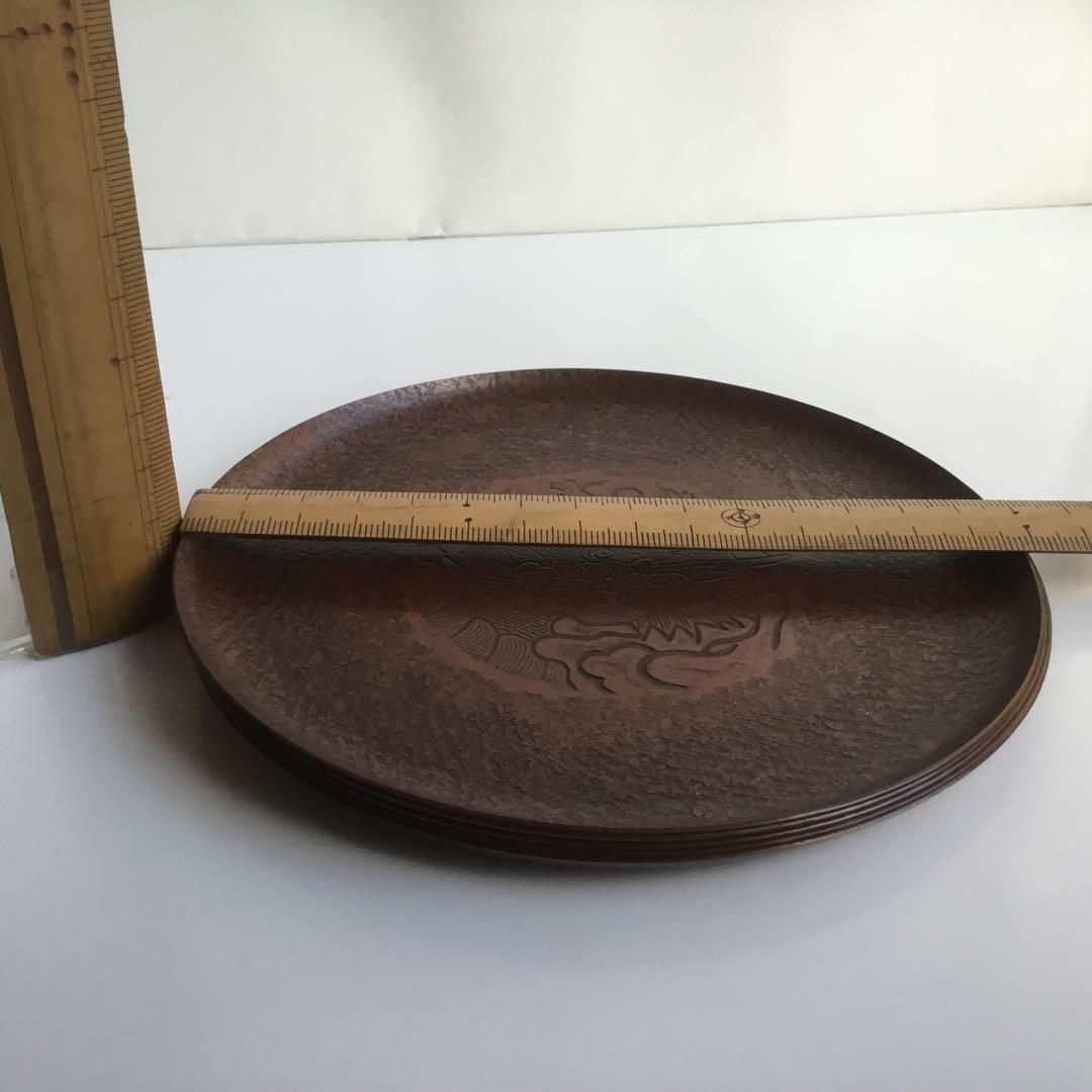 銅皿　龍模様　五枚　伝統工芸手打品　茶道具　青海盆　銘々皿　手づくり