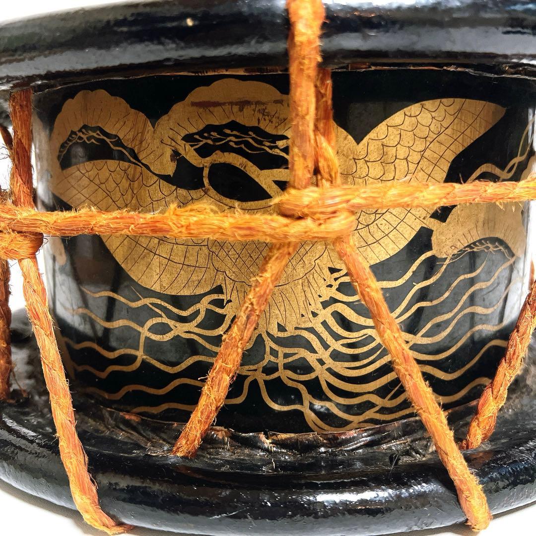 【蒔絵・金彩】締め太鼓　和太鼓 35.5cm×15cm 松絵柄　鶴　縁起物