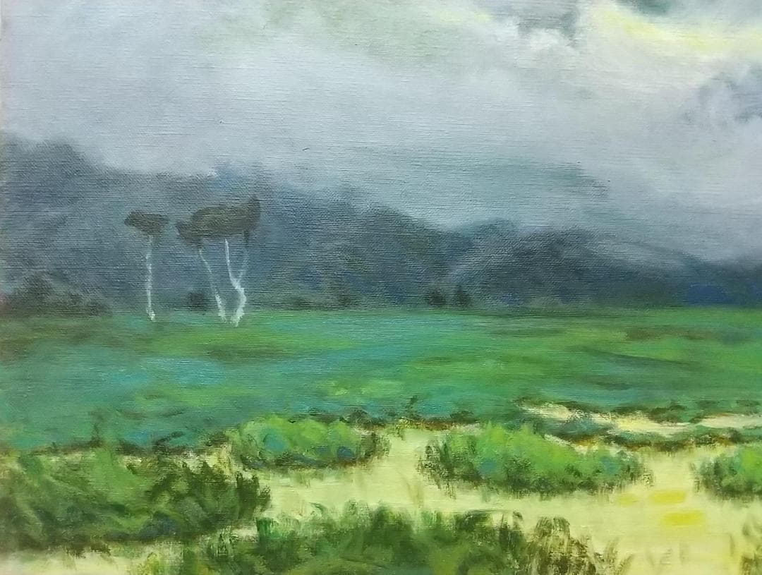 「朝霧（尾瀬ヶ原）」F15 1985 油絵 油彩画 絵画 アート 風景画 尾瀬