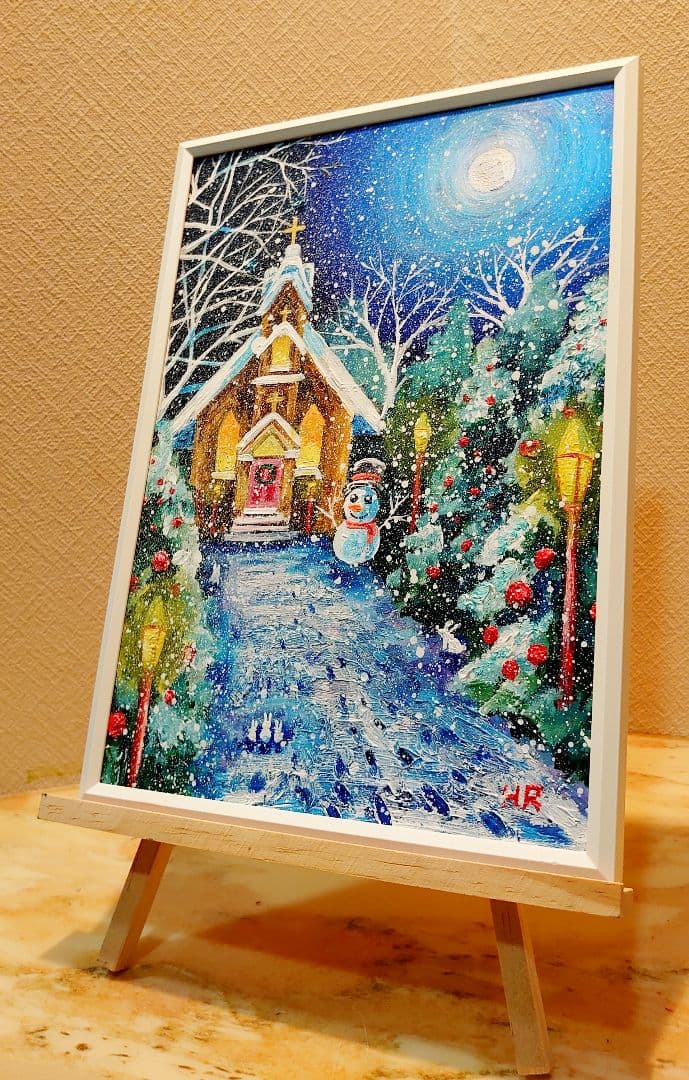油絵 絵画【クリスマスの教会】