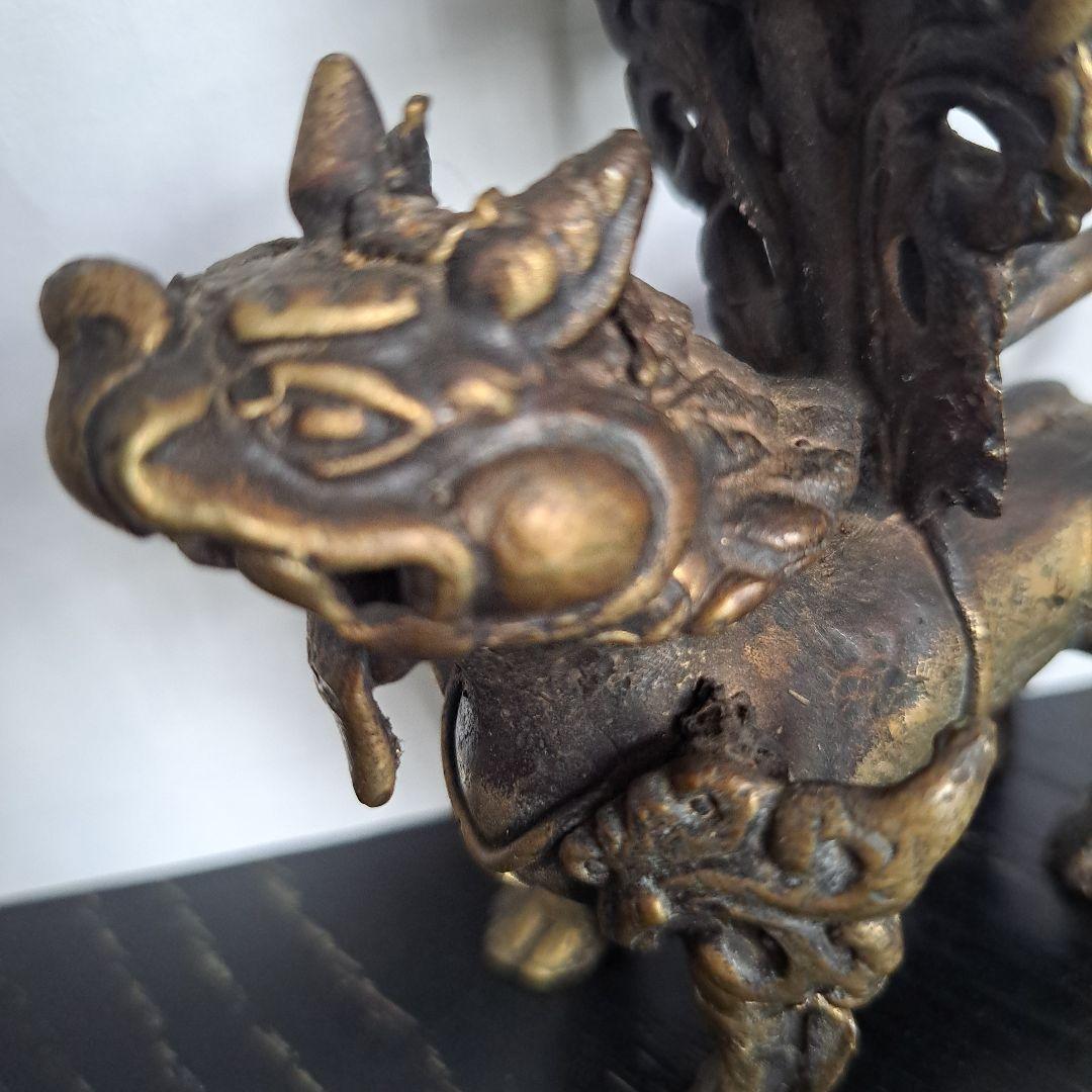 中国古玩　銅製　中国新渡　香炉　獅子立像　置物
