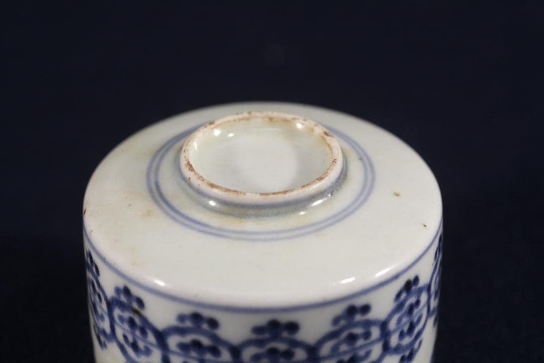 361　古伊万里染付瓔珞紋半筒蕎麦猪口　無疵美品　江戸中期