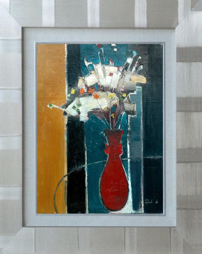 油絵 菅家令子 絵 絵画 インテリア 額付 (白）F6-172023 花
