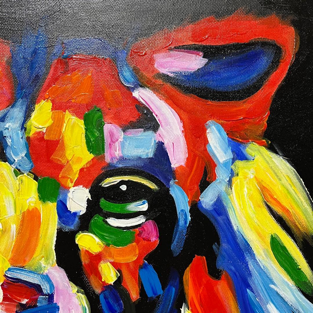 手書き油絵 七色のライオン 額付 肉筆絵画 インテリア 油彩画