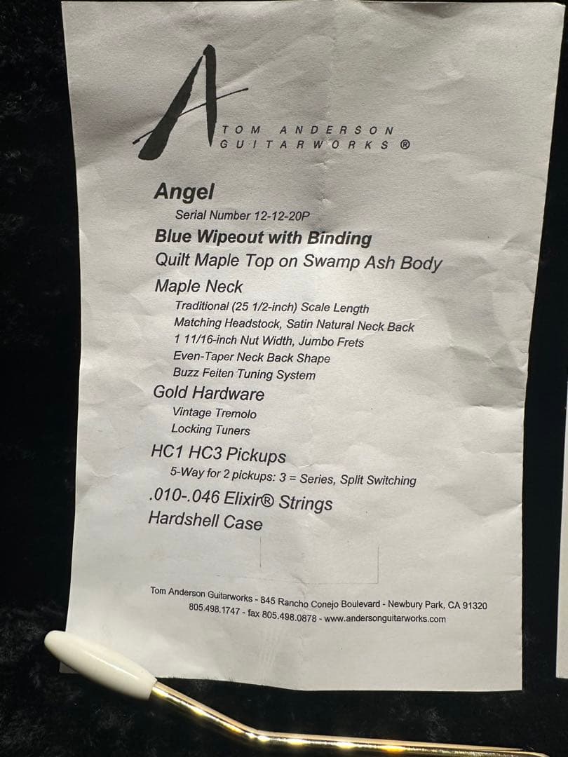 ギター TOM ANDERSON Angel Blue Wipeout