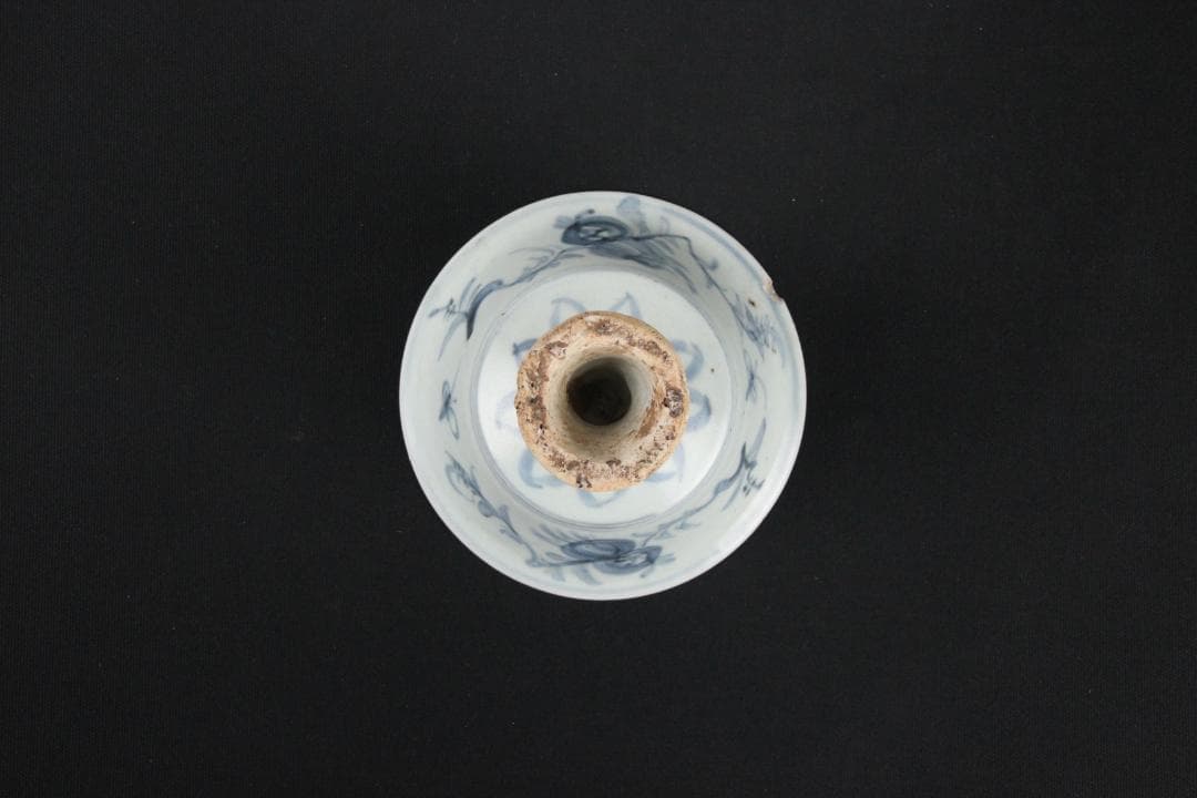 中国美術　清代　青花福字紋高足碗　供器　仏教祭器　花卉蝶文 陶磁 ESM12-7