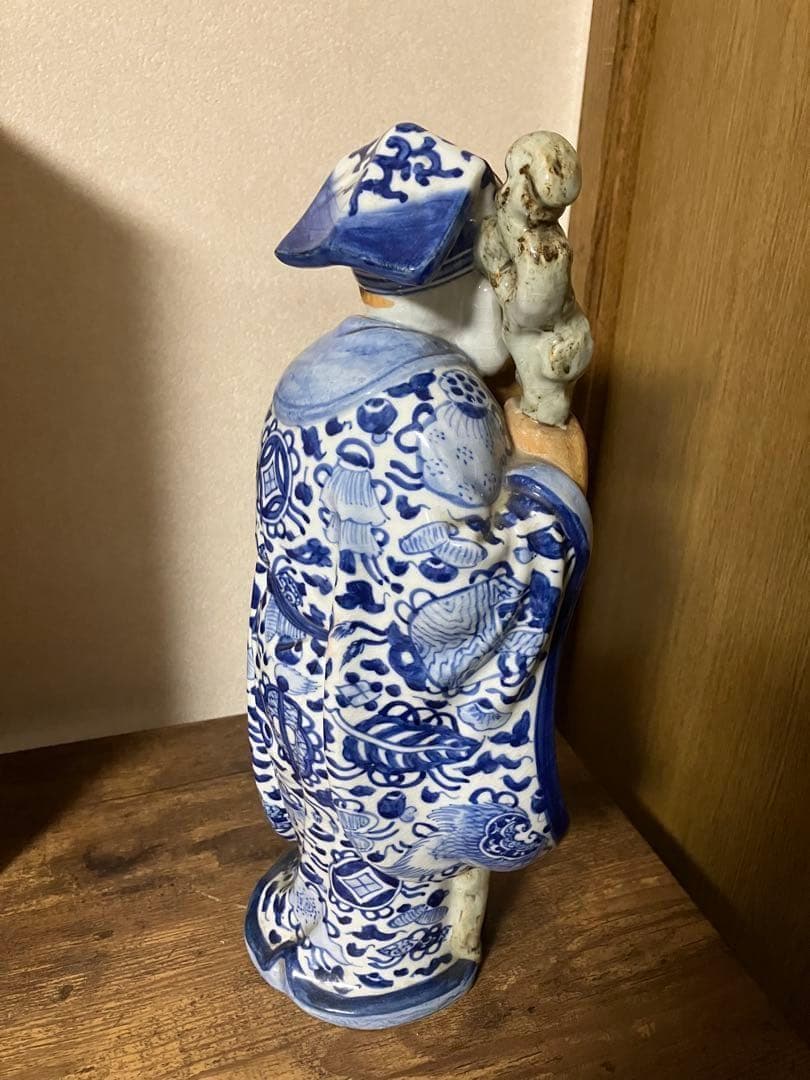 骨董）九谷焼 巨大陶器製　染付　七福神 寿老人 福禄寿　縁起物 置物　オブジェ