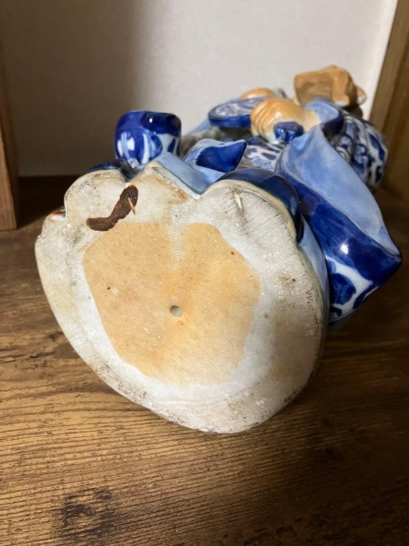 骨董）九谷焼 巨大陶器製　染付　七福神 寿老人 福禄寿　縁起物 置物　オブジェ