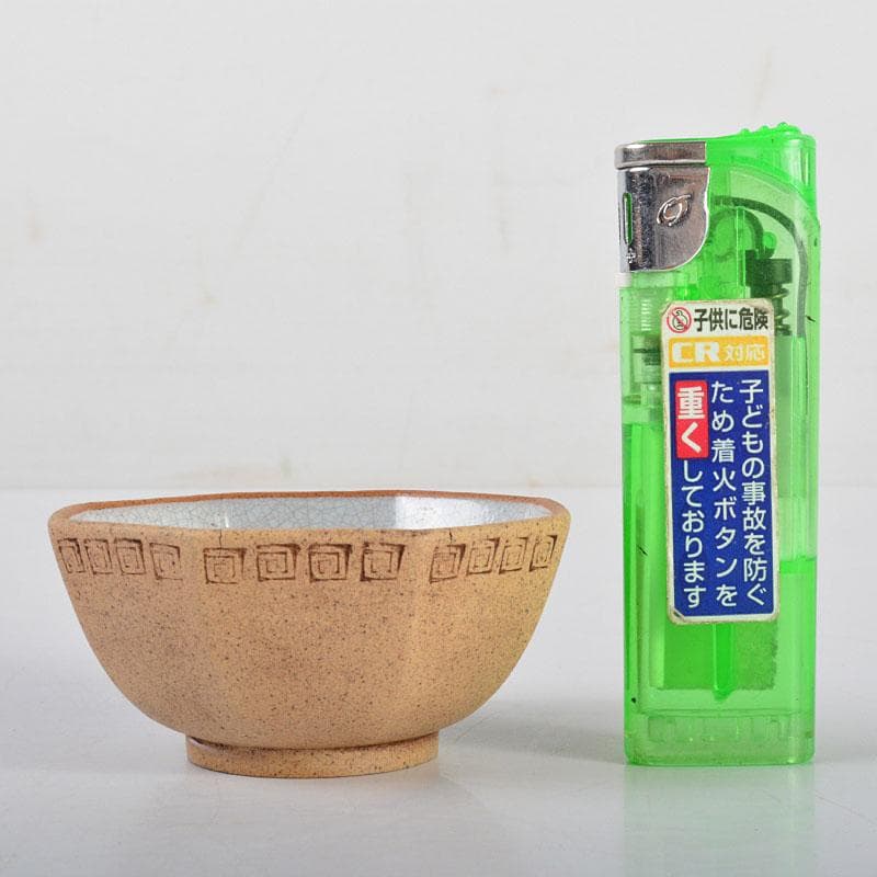 中国　紫砂　黄泥　雷文　六角煎茶碗　五客　時代箱付　M　R4457E