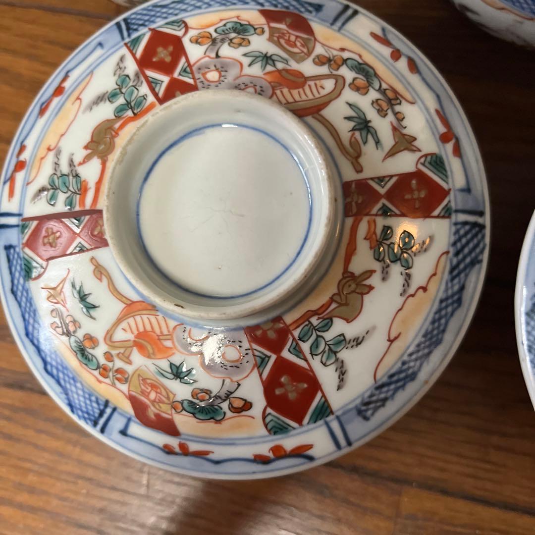 限定最終処分特価古伊万里色絵蓋付お茶碗五客煮物鉢　大きめ　完品　食卓のインテリア