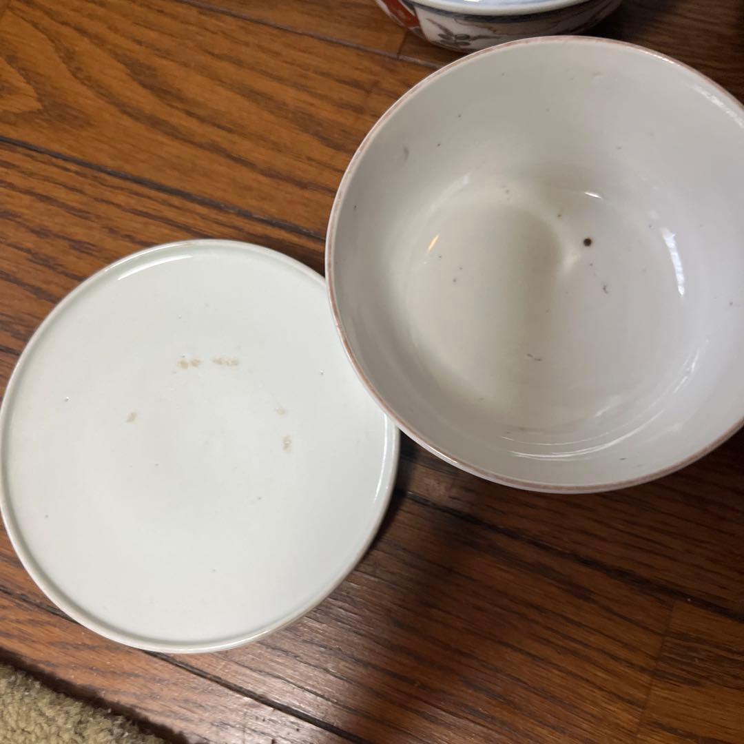 限定最終処分特価古伊万里色絵蓋付お茶碗五客煮物鉢　大きめ　完品　食卓のインテリア