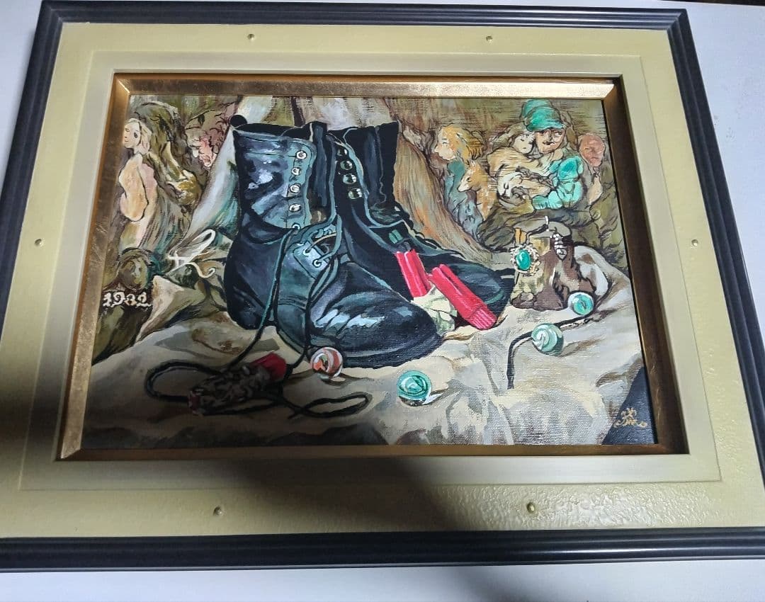 牧野邦夫、絵画、油彩４号、私の靴、肉筆、新品額縁、鴨居令、宮永岳彦、佐伯祐三。