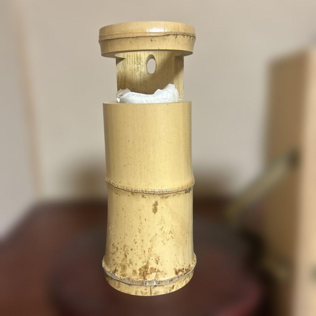 竹細工 黒田正玄 作 鵬雲斎書 一重切花入 今日庵 共箱 茶道具 掛花