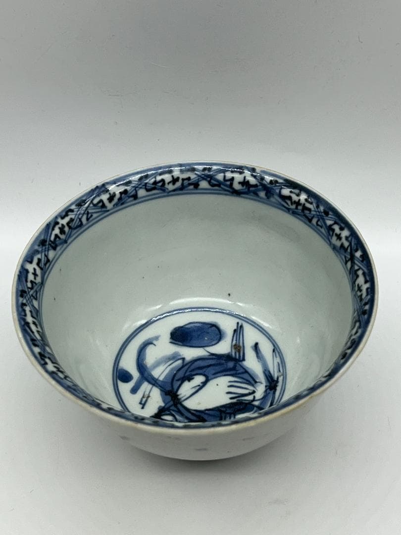 明時代　染付 青花人物文碗　古染付 唐物　古賞物　時代物　茶碗(F-120)