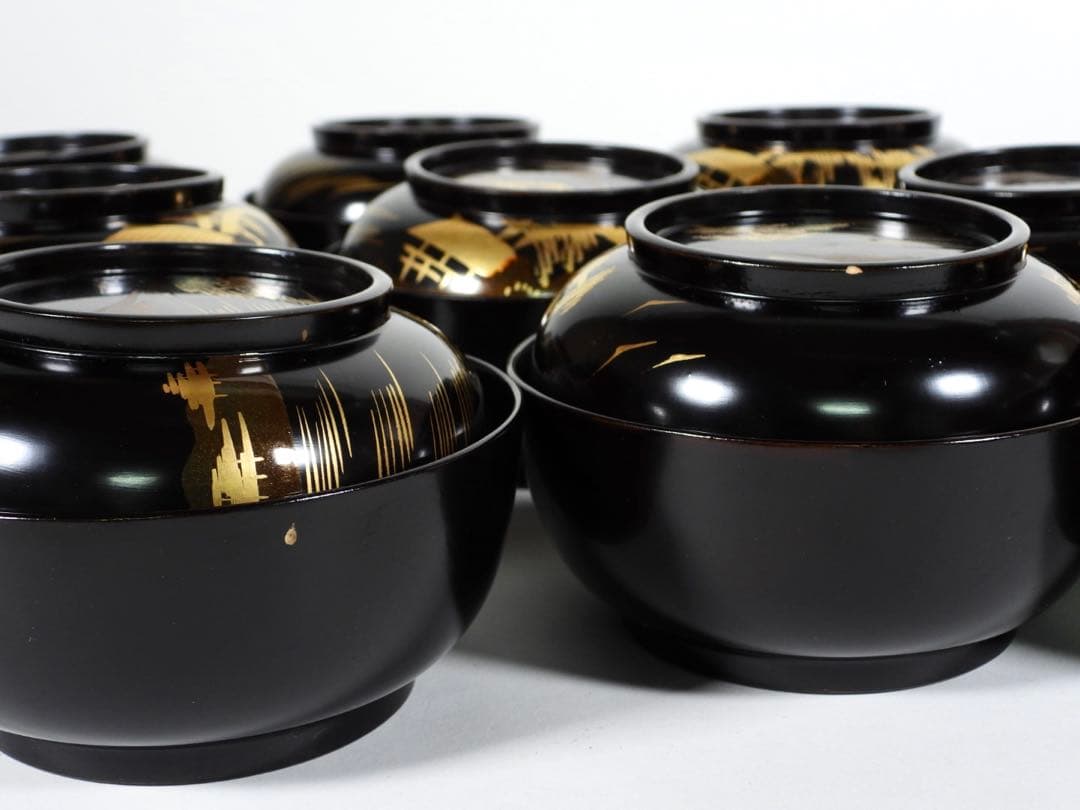 輪島塗 金時絵 富士風景紋 吸物椀 10客御節料理 お正月料理 茶懐石道具