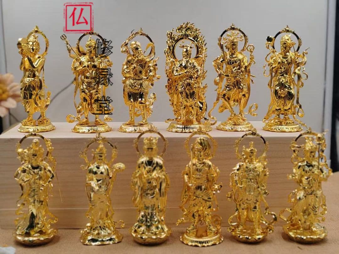 【修縁堂】十二日フルセット 仏像立像 金メッキ 招財開運 無病息災 美術工芸品