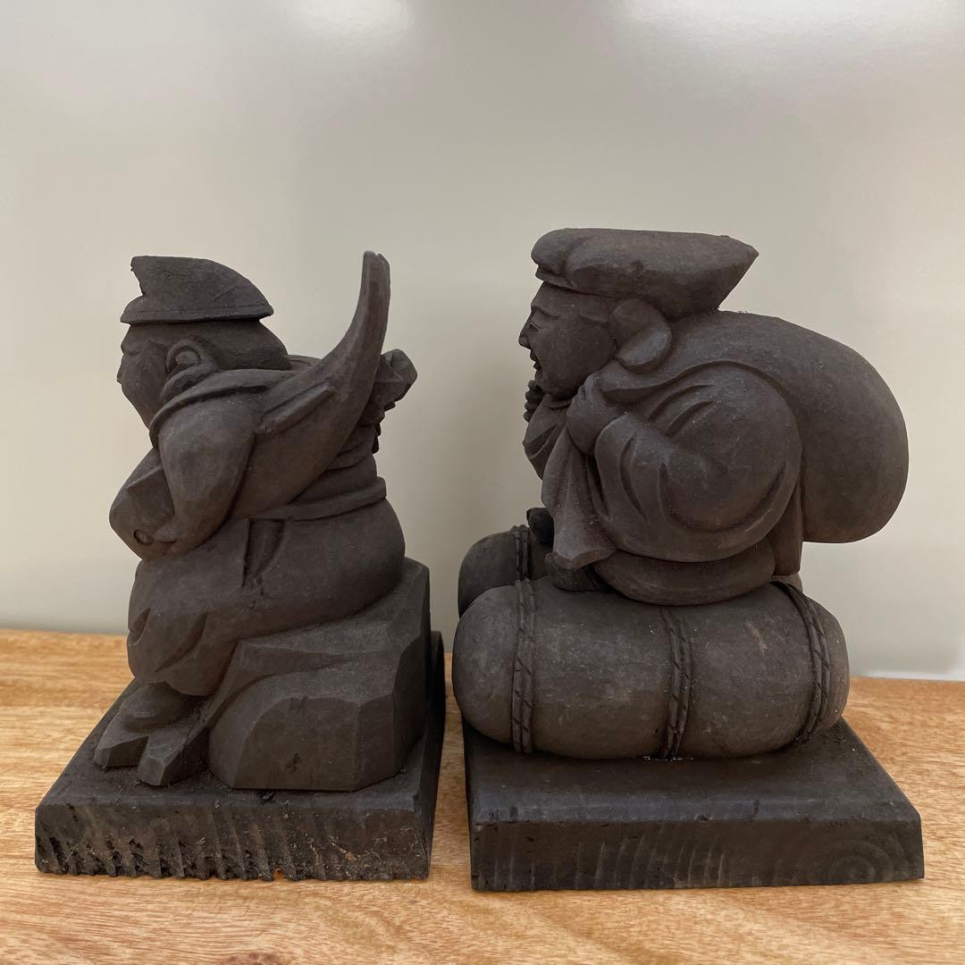 極上　煤付　木彫　大黒天様　恵比寿様　七福神　金運アップ　美術品　仏像