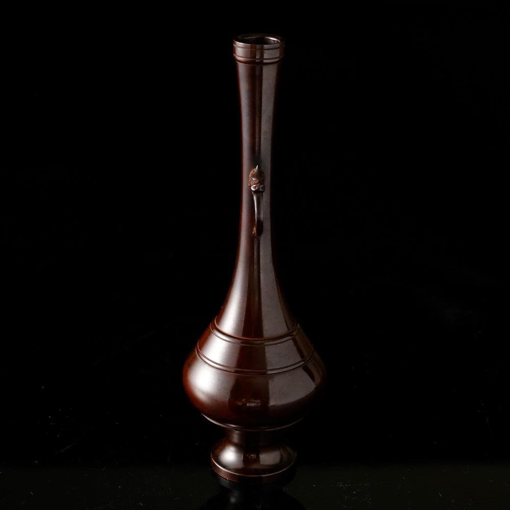 新品 伝統工芸作家 藤井宗喜 作 唐銅宝珠形龍耳花入 茶道具 共箱 黄布