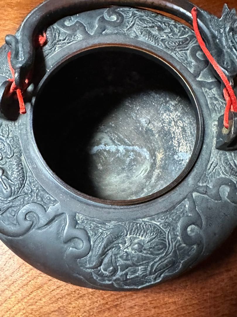 龍形彫 鉄瓶 時代物