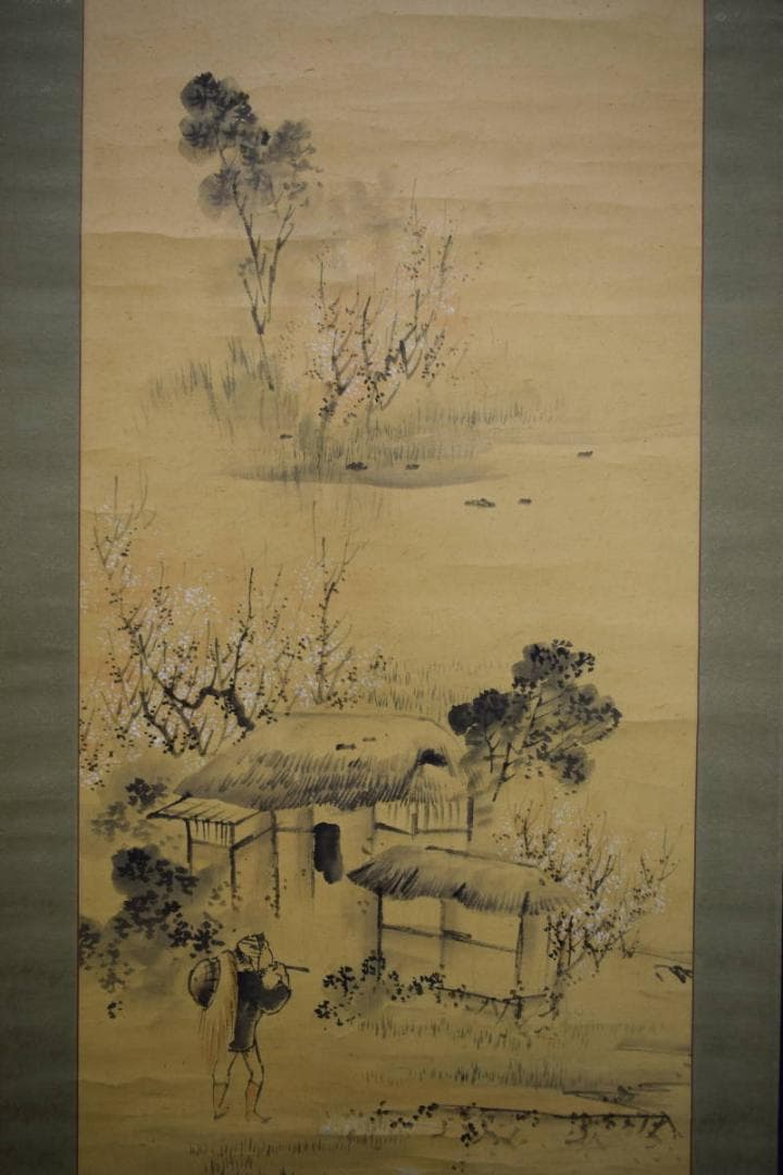 真作/里見雲嶺/梅花山水人物図/布袋屋掛軸HF-761