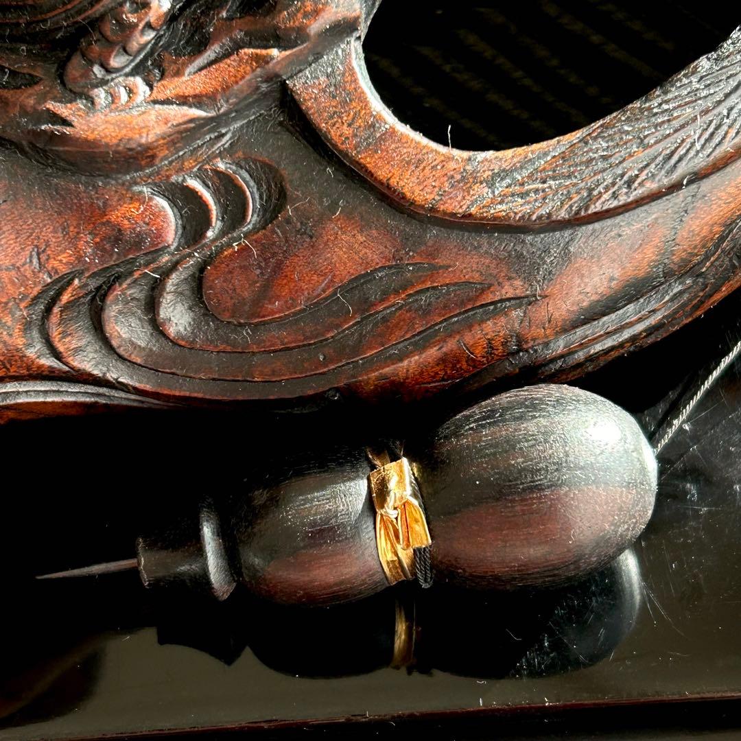 [珍] 鶴蓑亀紋墨壺　古道具　工芸品　置物　27-28cm美品