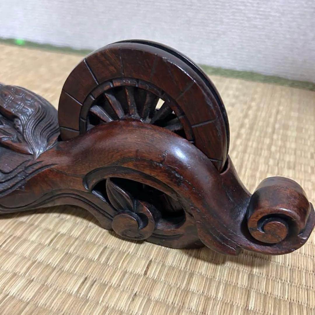 [珍] 鶴蓑亀紋墨壺　古道具　工芸品　置物　27-28cm美品