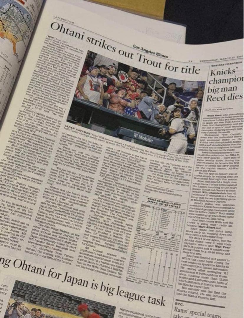 ドジャース『大谷翔平 WBC優勝記念号』超激レア ロサンゼルスタイムズ　額縁入り