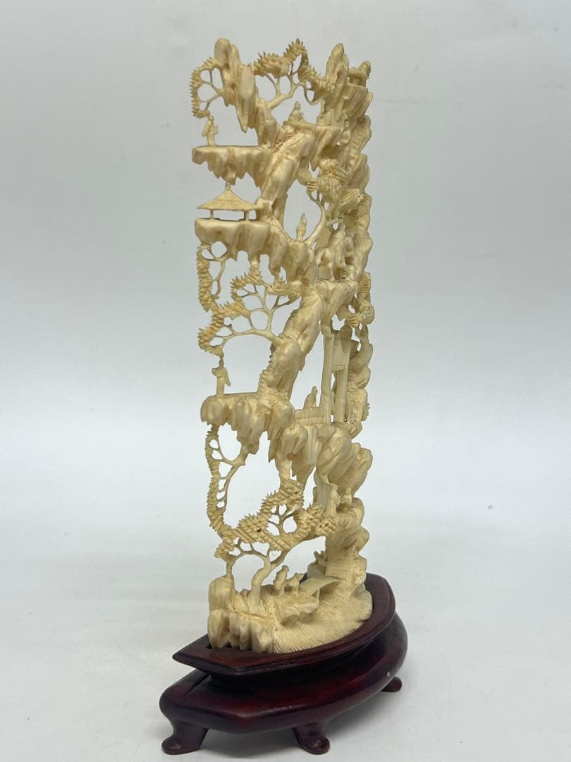 極上透彫山水人物　台付