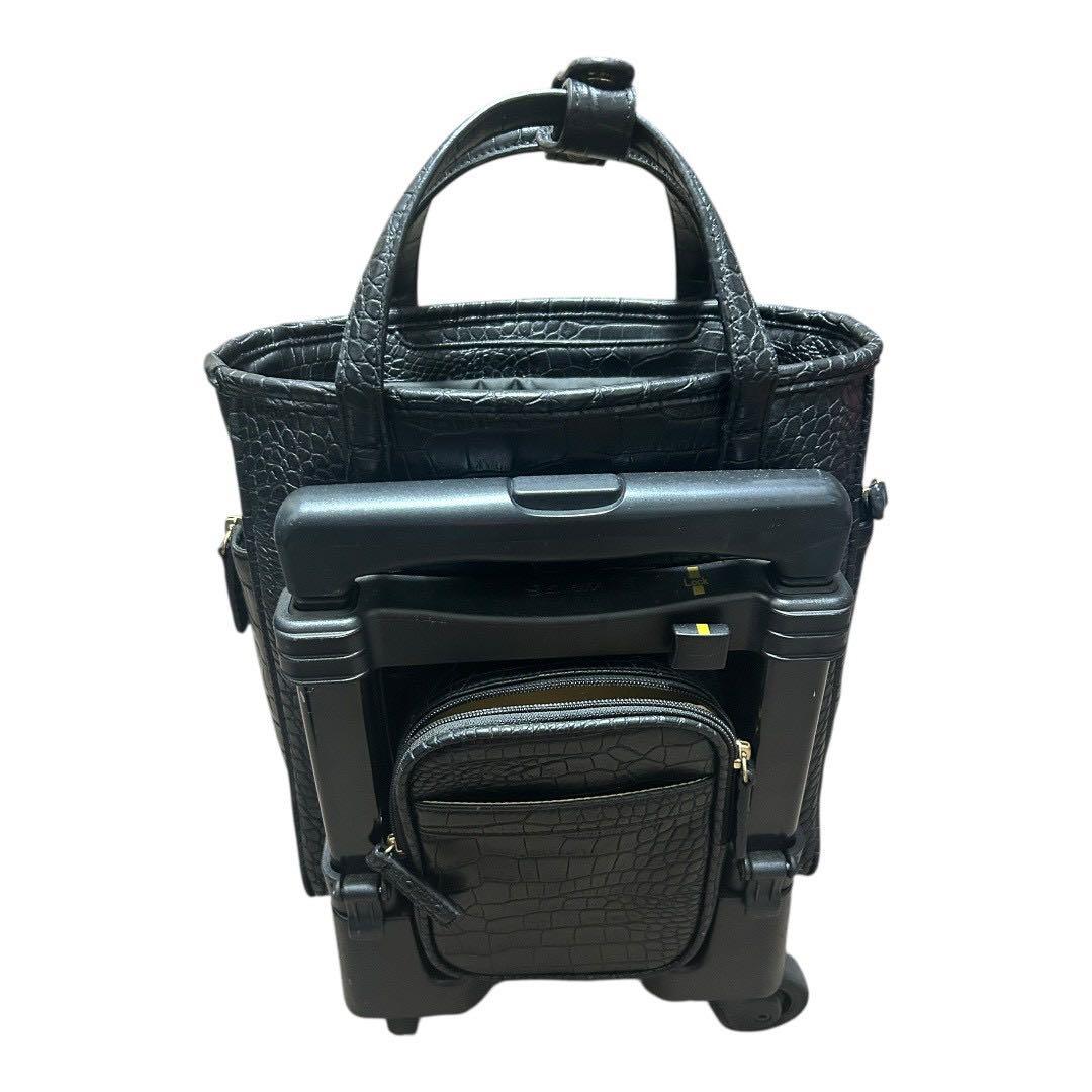SWANY キャリー付きバッグ クロコ型押し 黒