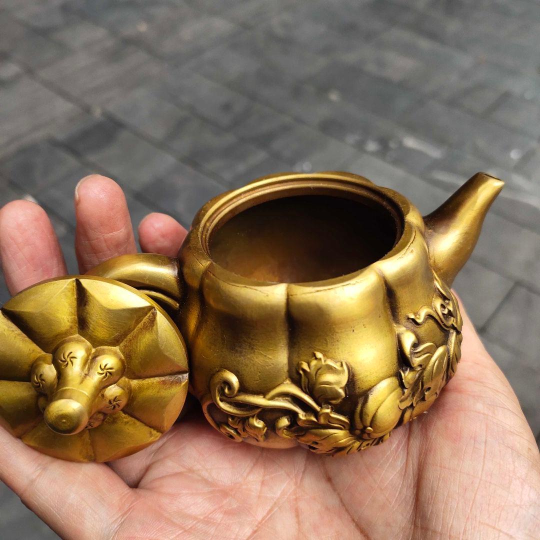 銅器 南瓜酒壺 茶壺 滴り壺 墨壺 茶道具 書道具 装飾品 工芸品 置物