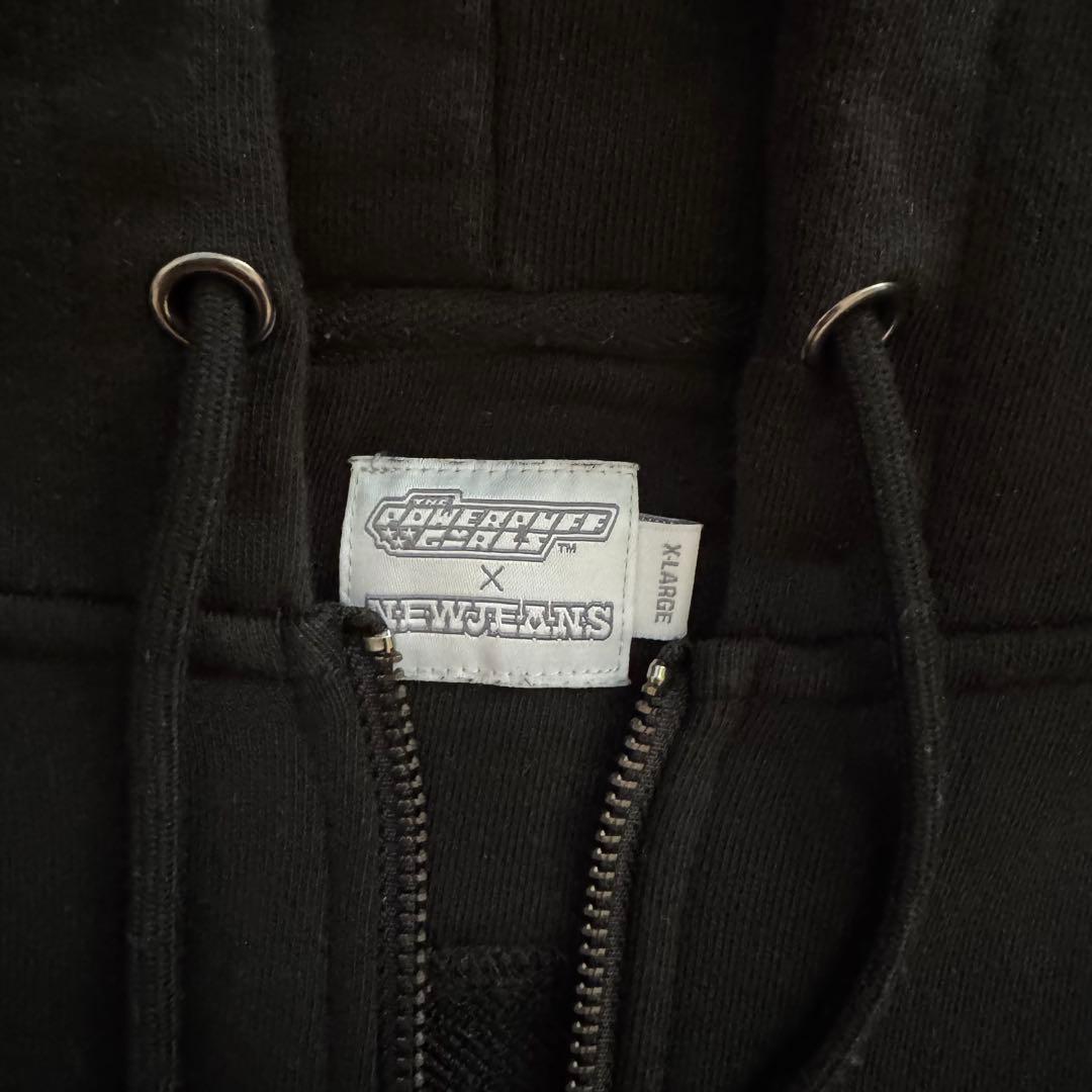 NewJeansパワーパフガールズ プリント フード付きパーカー ブラック XL