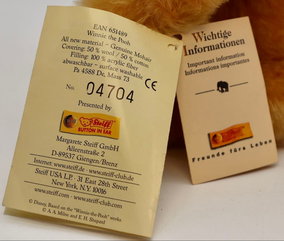 ぬいぐるみ・マスコット Winnie the Pooh Classic Pooh STEIFF 1999