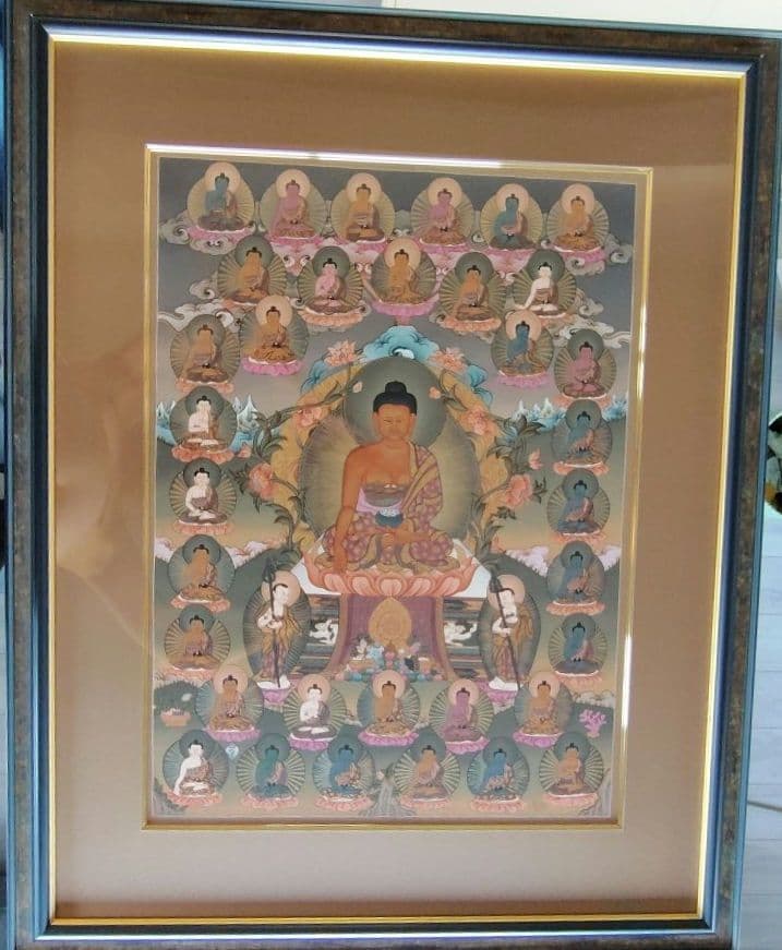 薬師如来 手描き 仏画 額装