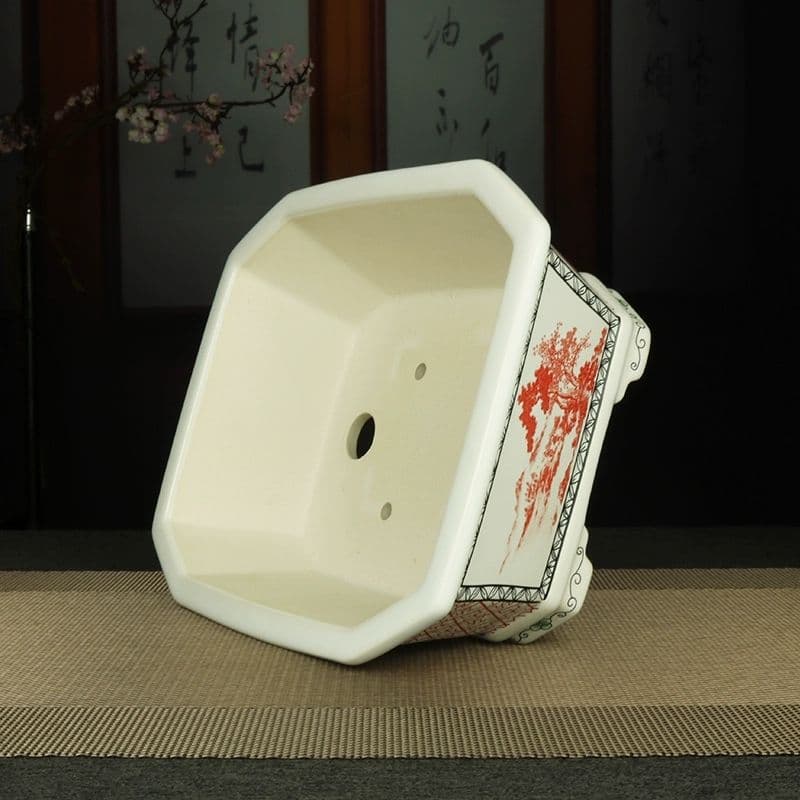 四面山水図盆栽鉢 山野草鉢 多肉植物 植木鉢 小品大品盆栽鉢 陶器鉢置物