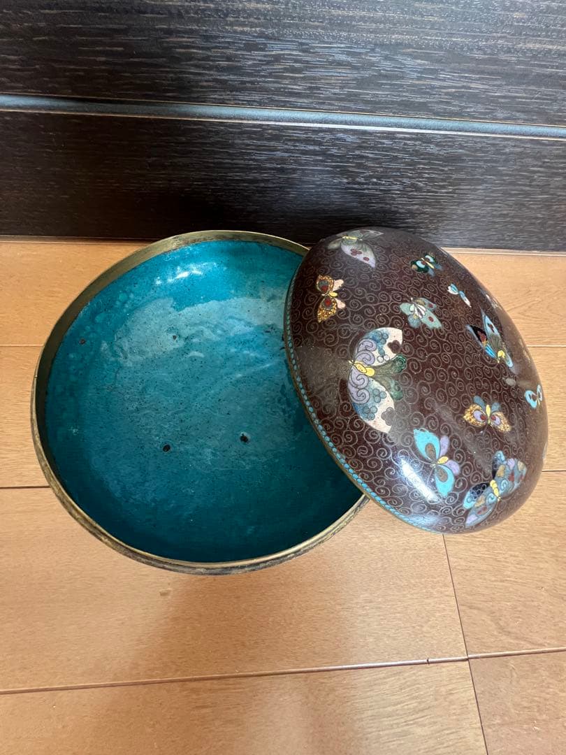 高級日本七宝花瓶 蝶々花唐草文 骨董 景泰藍