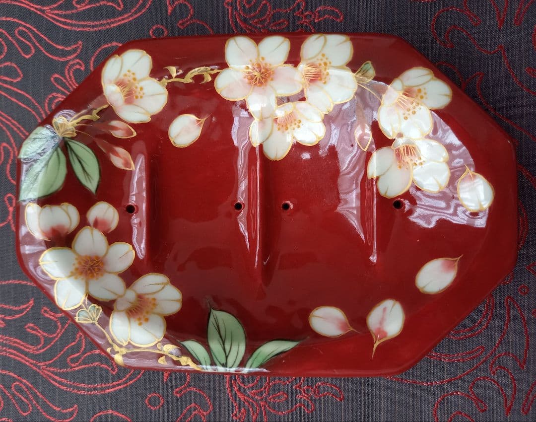 陶あん　京焼　清水焼　ソープディッシュ　石鹸受皿　桜柄