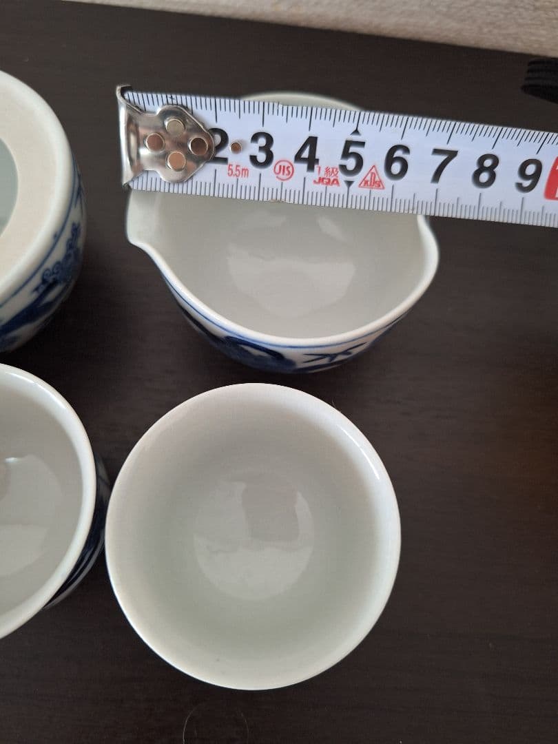 最終値下げ　煎茶器　揃　松竹梅　九谷焼　染付 　煎茶道具　未使用　湯冷まし　茶杯