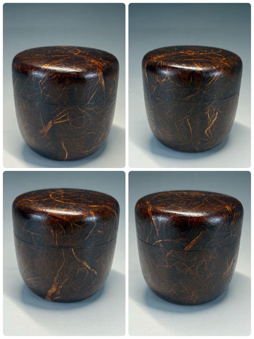 【中古品】高崎秋峰造　春秋流れ和紙貼棗（共箱）USED〈税込•送料込〉