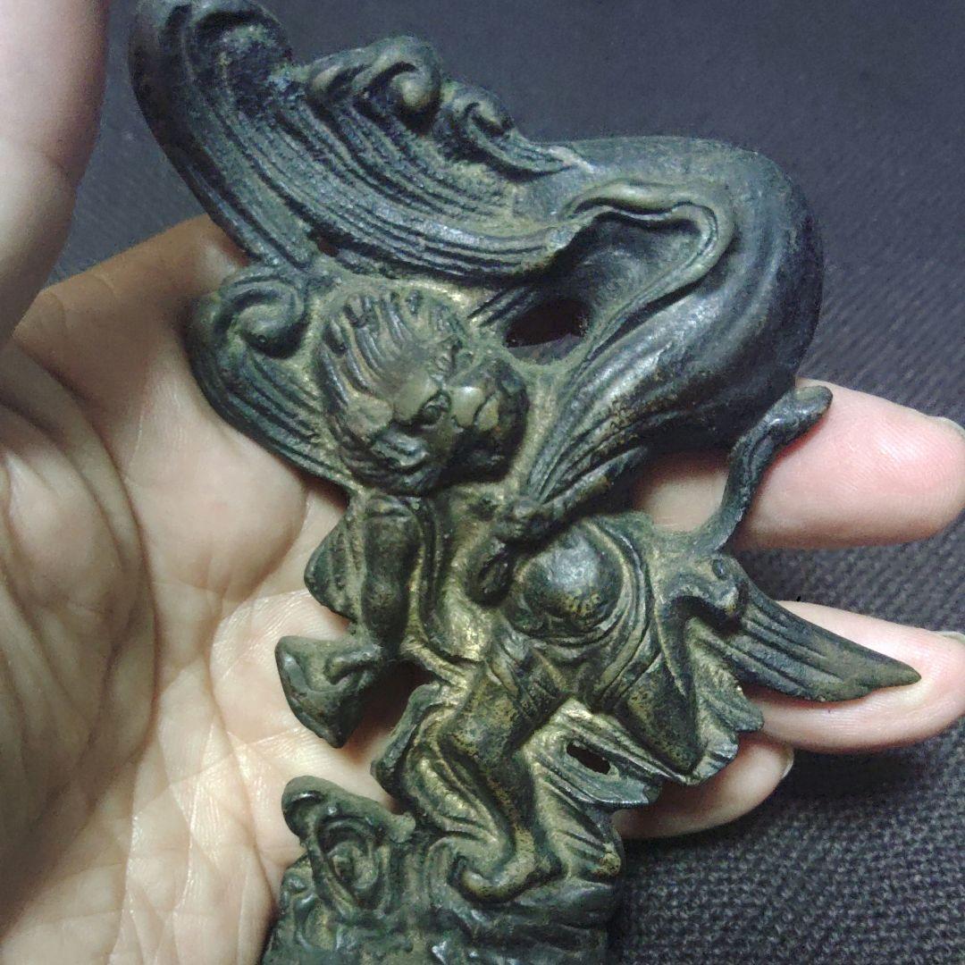 か　珍品　風神　銅製　銅像　ブロンズ　置物　アンティーク　骨董　ア12