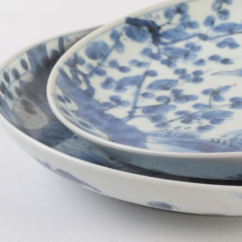 中国　青花　花草鳥文盤　皿　一對　在銘　C　9290