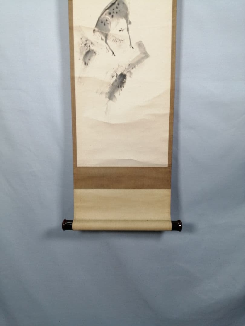 【茶道具】前大徳寺　明堂宗宣和尚筆　「瀧」「鹿」画一双　掛軸　C10