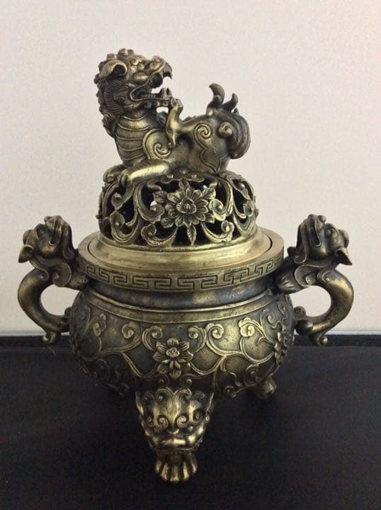 香炉 大明宣徳年鋳 獅子摘 銅製 骨董　インテリア　アンティーク 置物　断捨離